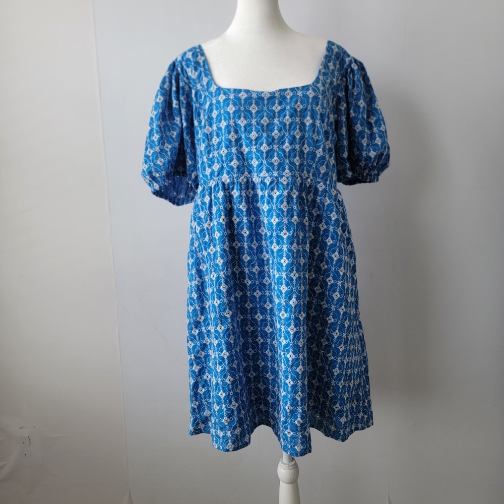 RHODE X target women's Eyelet Embroidered puff Sleeve Dress sz XL pockets mini